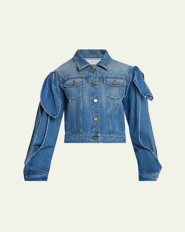 Briella Tie Slit-Sleeve Denim Jacket